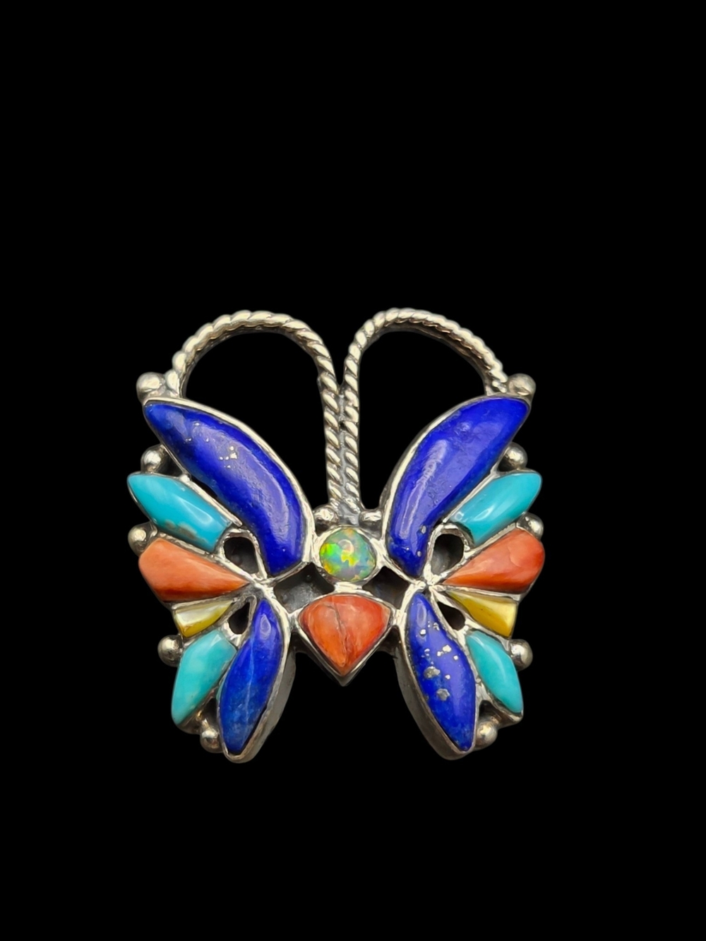 Sterling Silver Multi-Color Butterfly Ring with Opal Accent 7